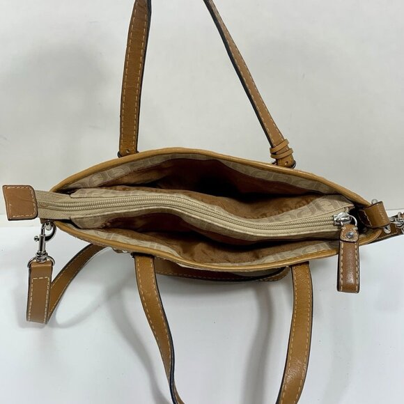 FOSSIL Key Fob Multicolor Argyle Patchwork Leather Canvas Shoulder Handbag Xbody - Picture 7 of 12